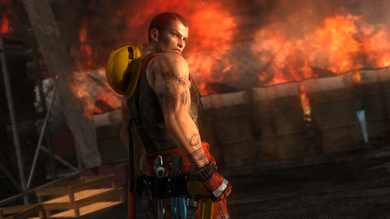 Man with Tattoos in Fire — Orange