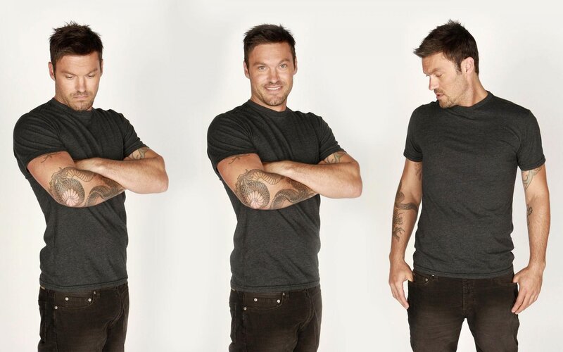 man with tattoos in three poses