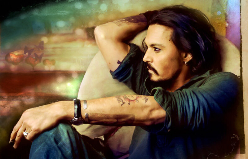 Man with Tattoos Sitting — Blue