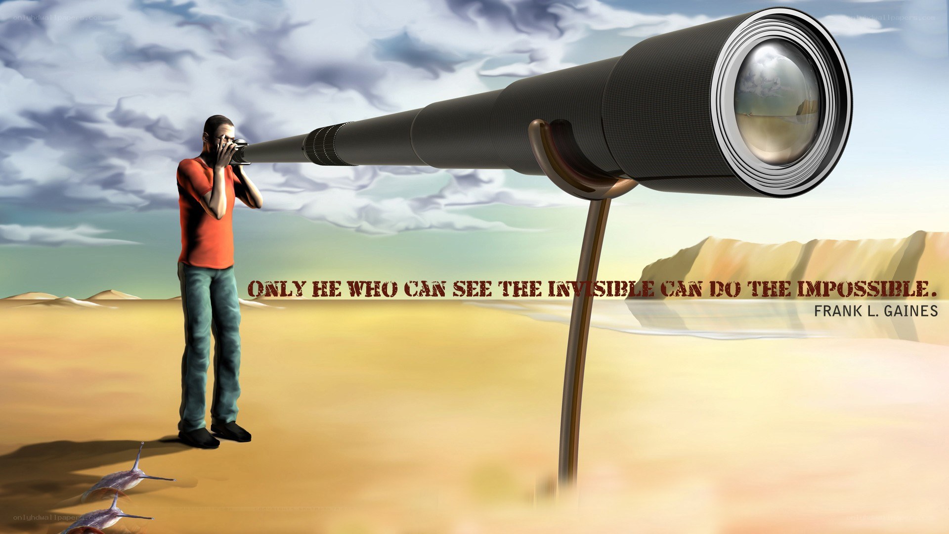 man with telescope in desert