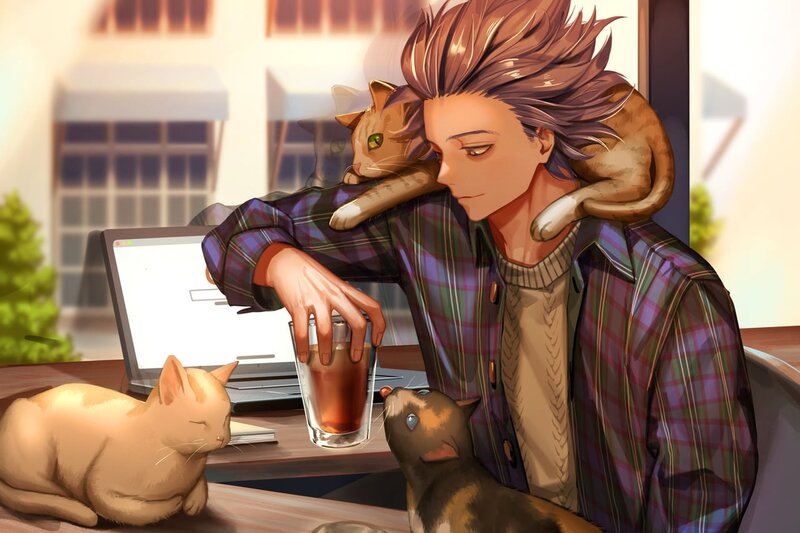 Man with Three Cats