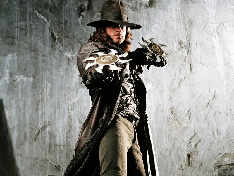 Man with throwing stars in trench coat