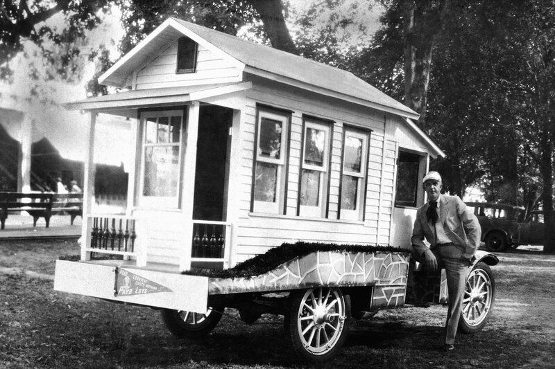 Man with tiny house on wheels