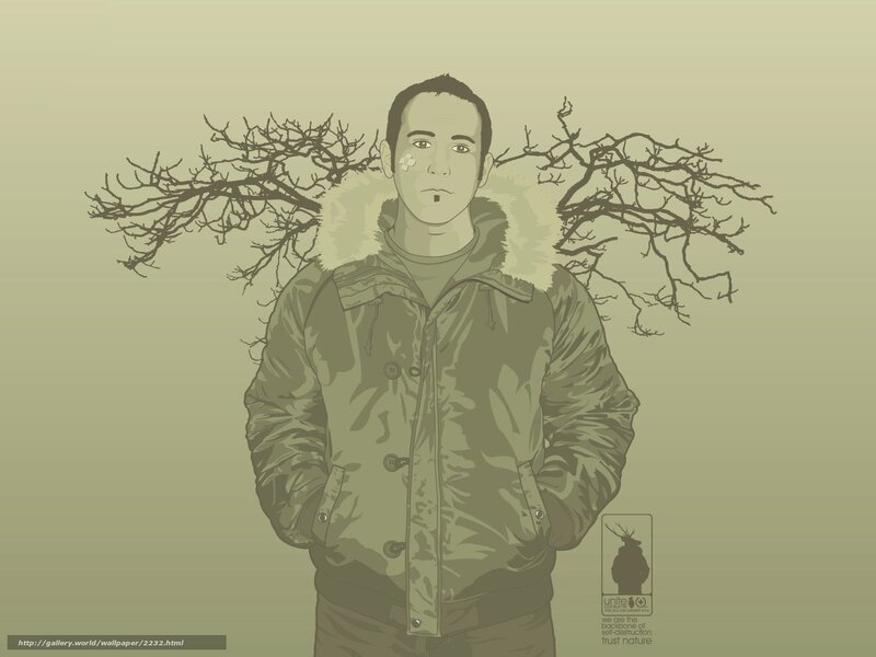 man with tree branches on shoulders