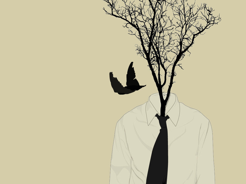 man with tree head
