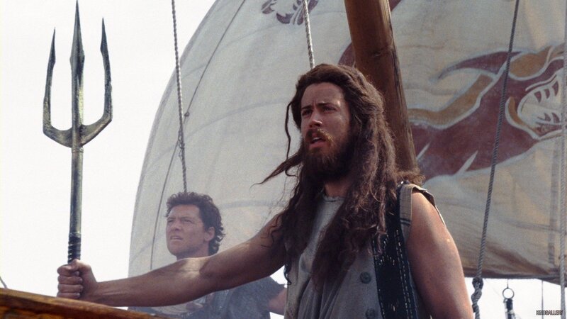 Man with trident on ship