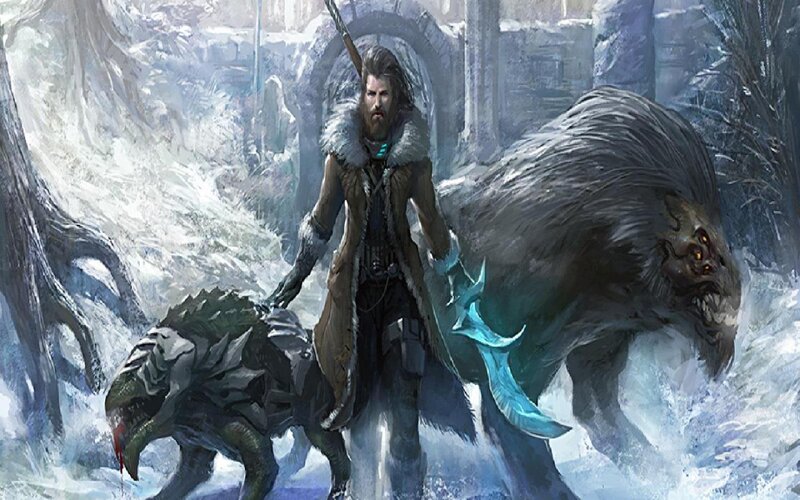 Man with Two Beasts — White