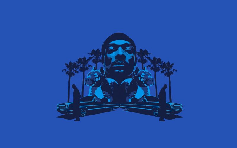 Man with Two Dogs — Blue, Dramatic