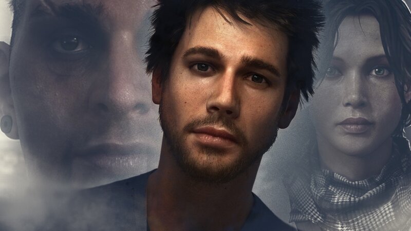 Man with Two Faces in Background