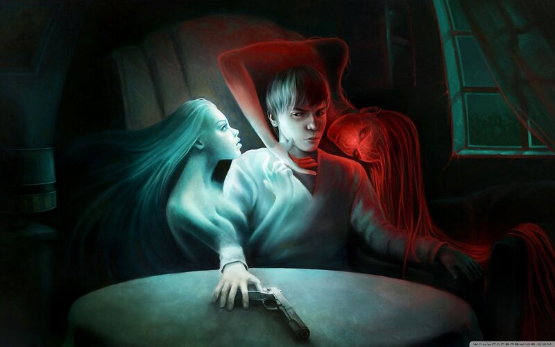 Man with Two Ghostly Women