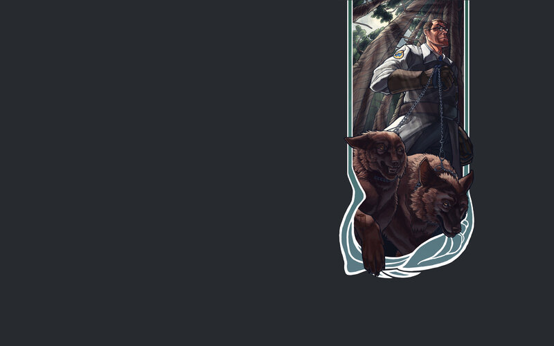 man with two wolves