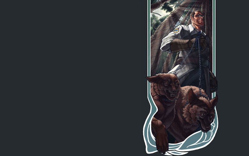 Man with Two Wolves — Brown, Dramatic