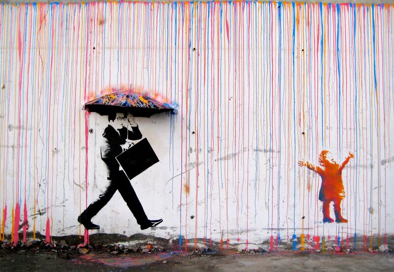 Man with Umbrella and Child