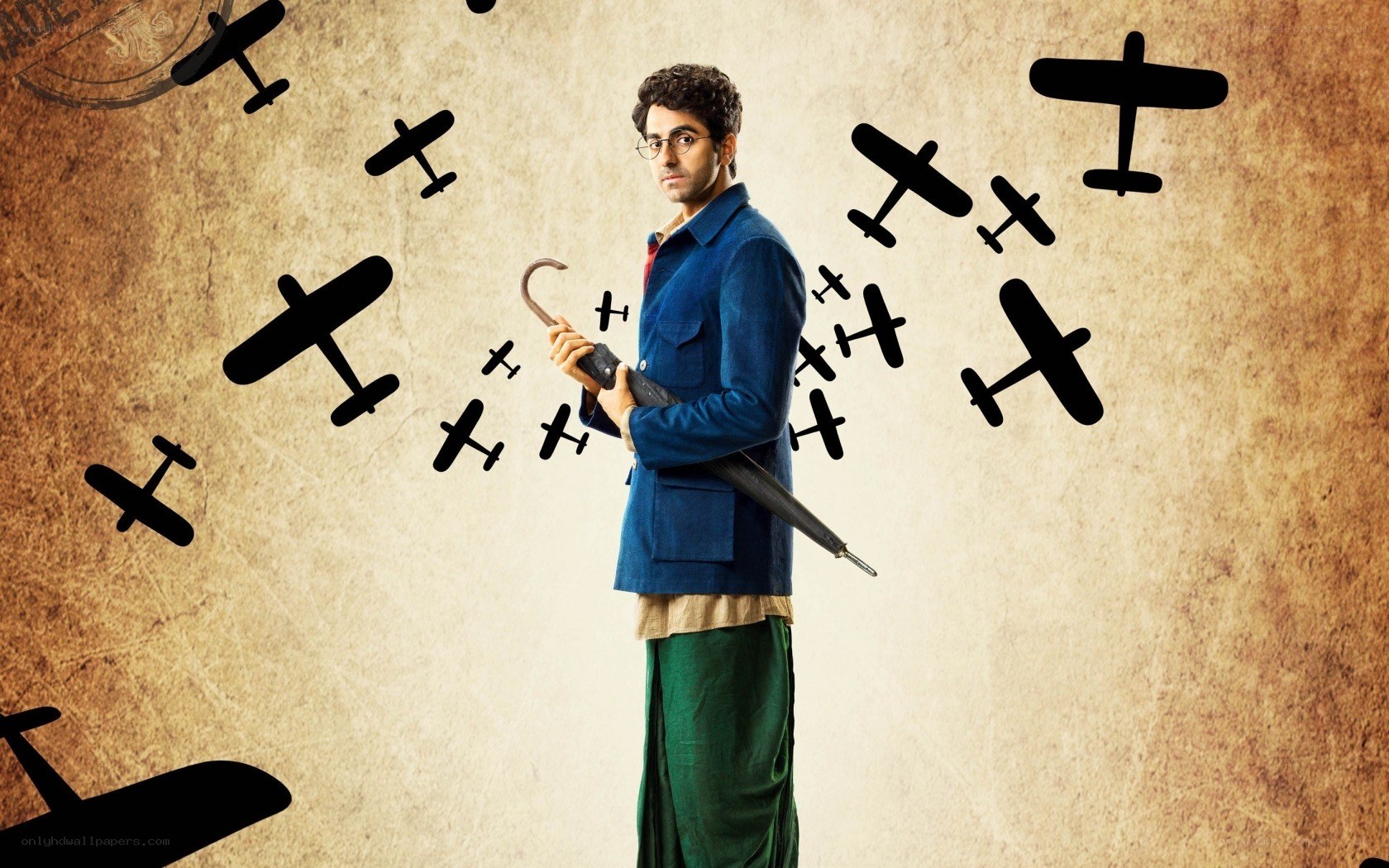man with umbrella and planes