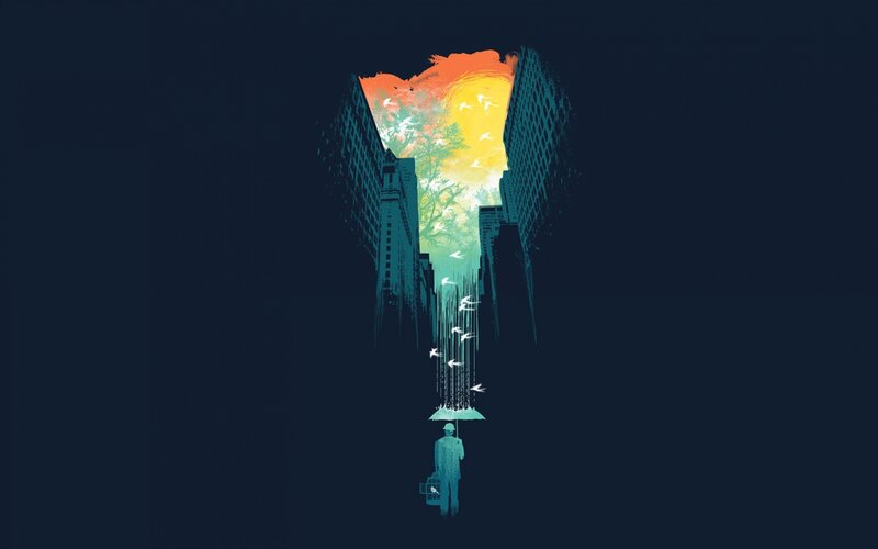 Man with Umbrella — Blue, Dreamy