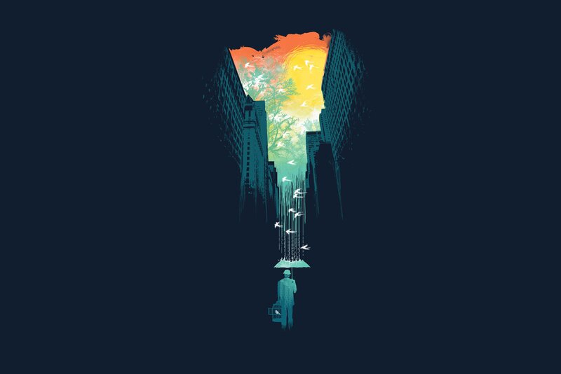 Man with Umbrella — Blue