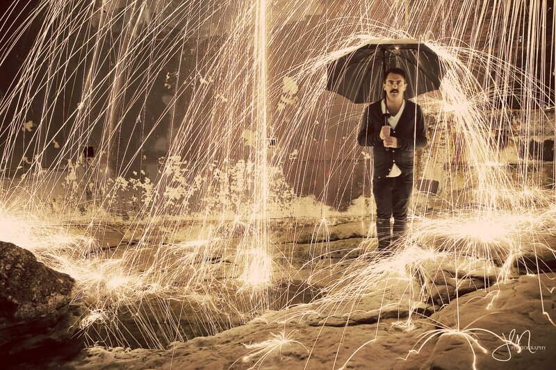 Man with Umbrella — Brown, Dramatic