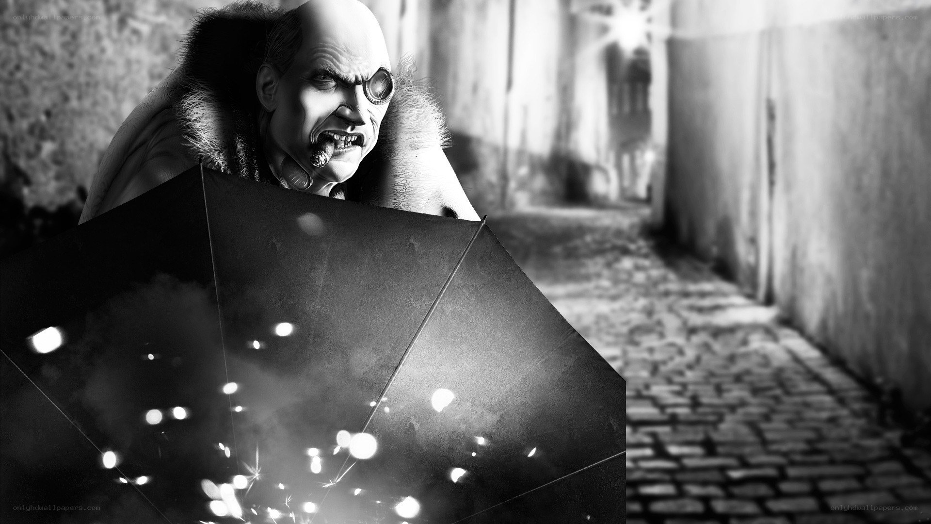 man with umbrella in alley