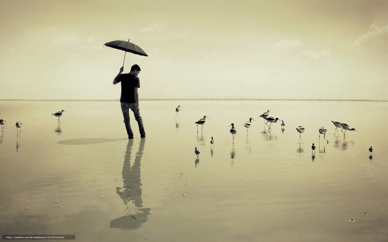 Man with umbrella on beach