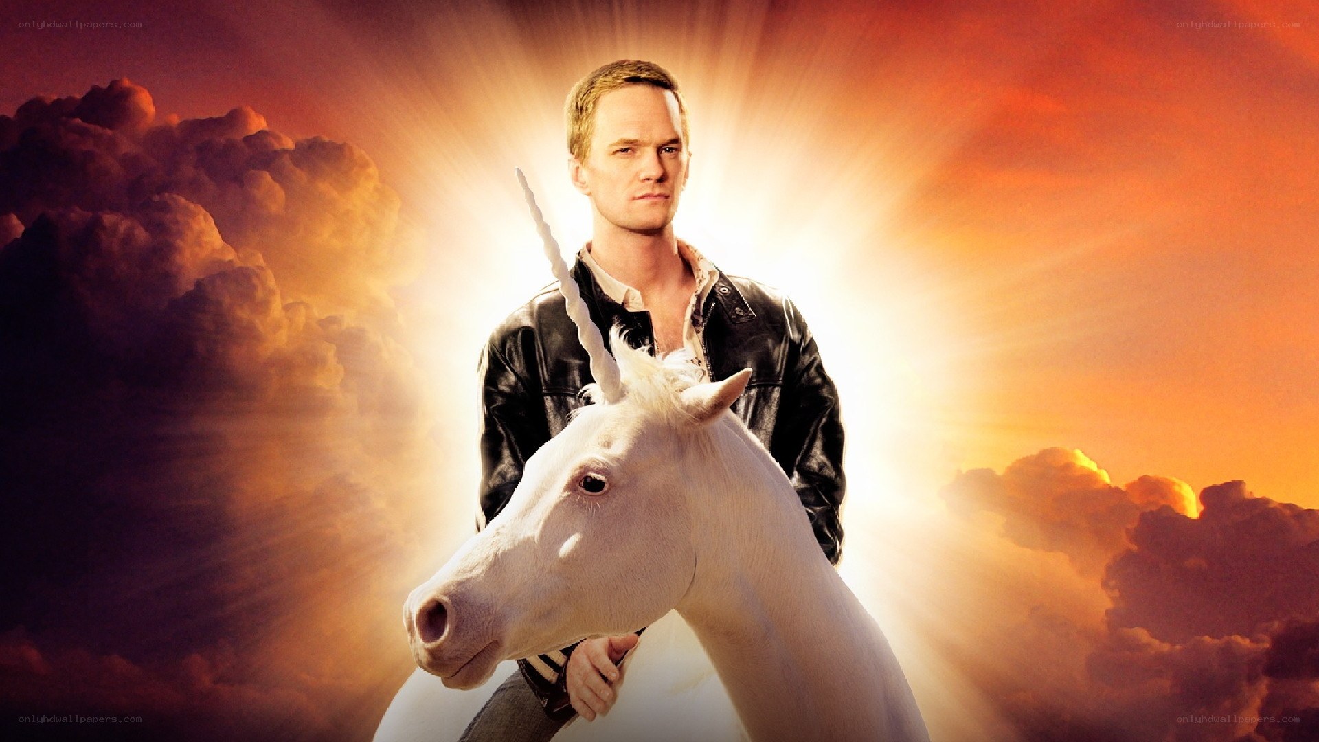 man with unicorn in sky