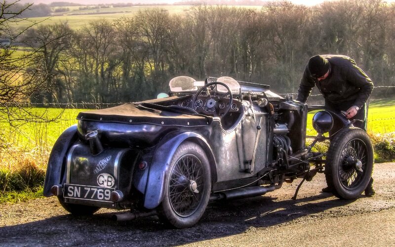 Man with Vintage Car — Blue