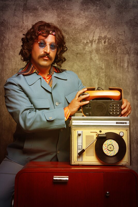 Man with Vintage Electronics — Blue