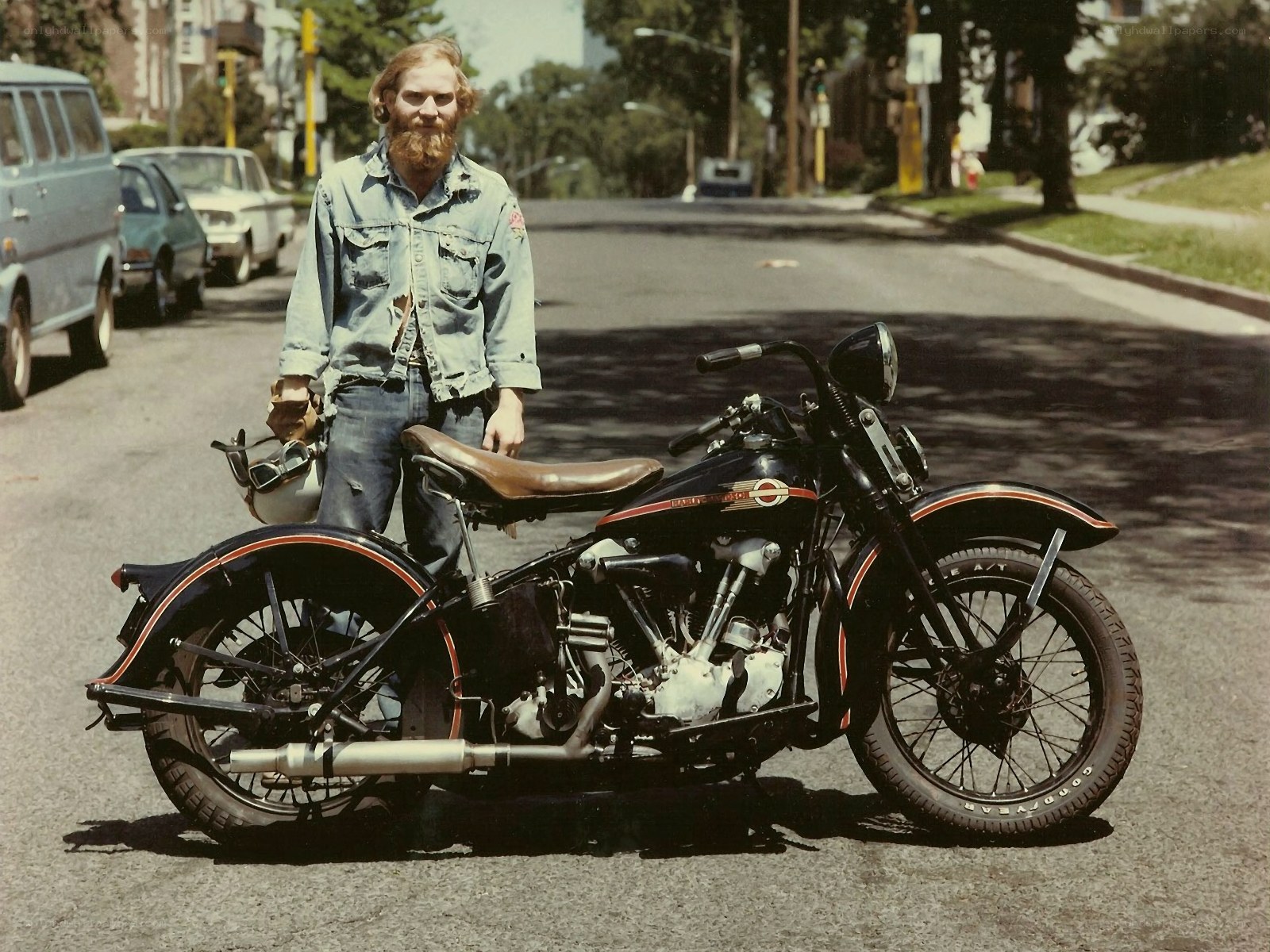 Man with vintage motorcycle