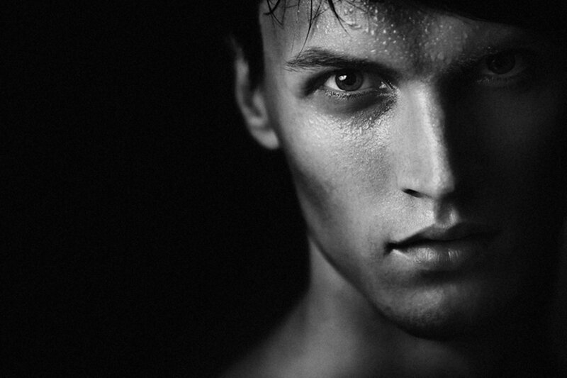 Man with Wet Hair — Black, Dramatic, Photograph, Face