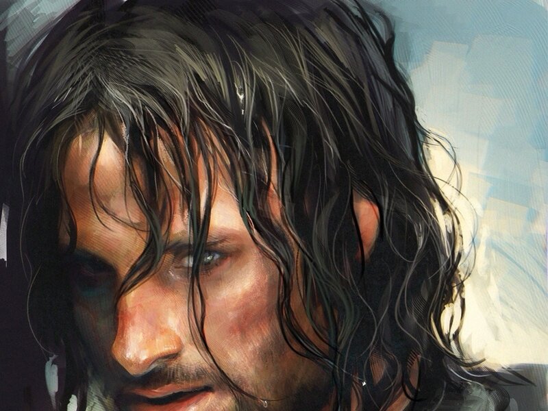 Man with Wet Hair — Brown, Dramatic, Digital Art