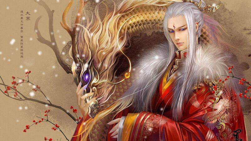 Man with White Hair and Dragon