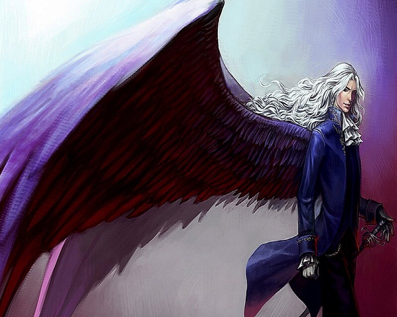 Man with White Hair and Wings — Purple, Dramatic