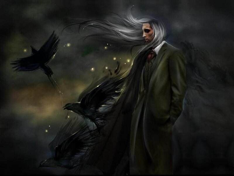 Man with White Hair — Black, Dramatic, Night, Digital Art