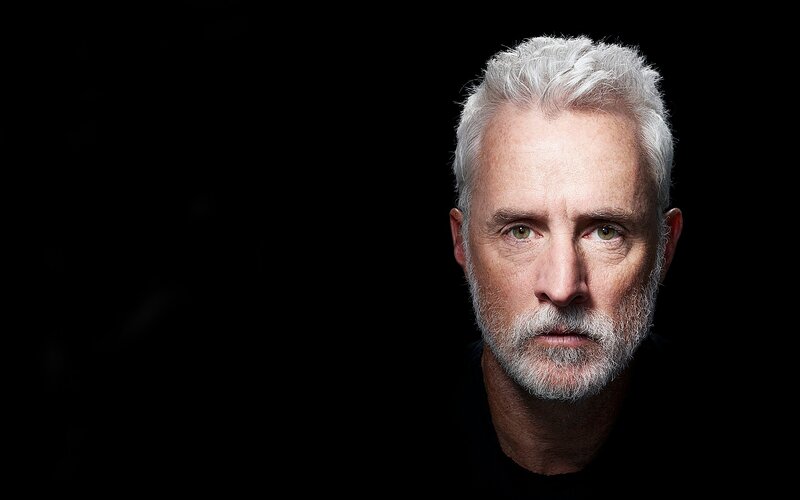 Man with White Hair — Black, Serious