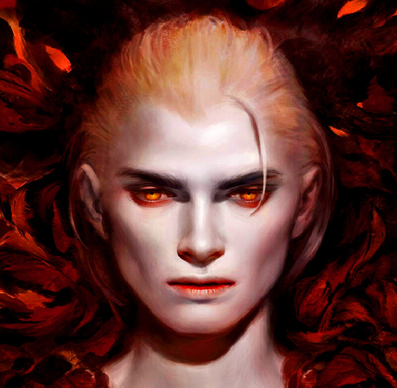 Man with White Hair — Dramatic, Digital Art, Red Background