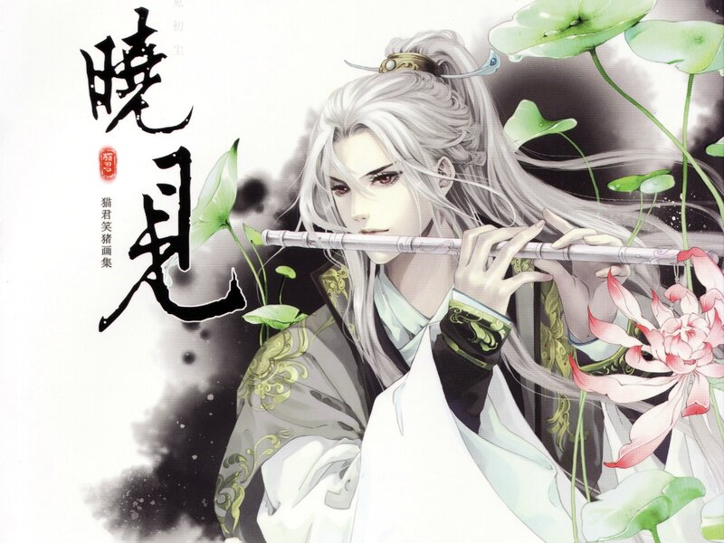 Man with White Hair Playing Flute