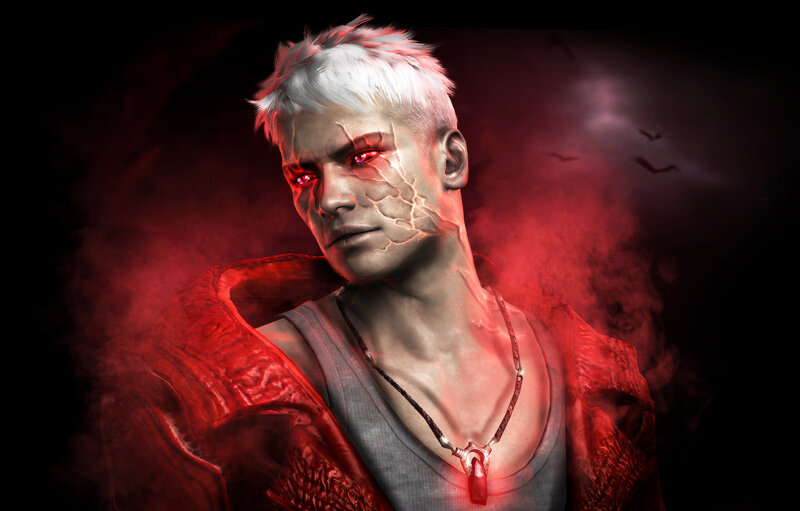 Man with White Hair — Red, Dramatic, Night
