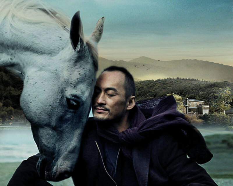 Man with White Horse — Gray