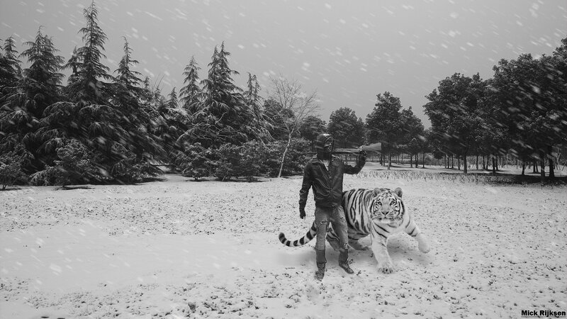 Man with White Tiger — Black
