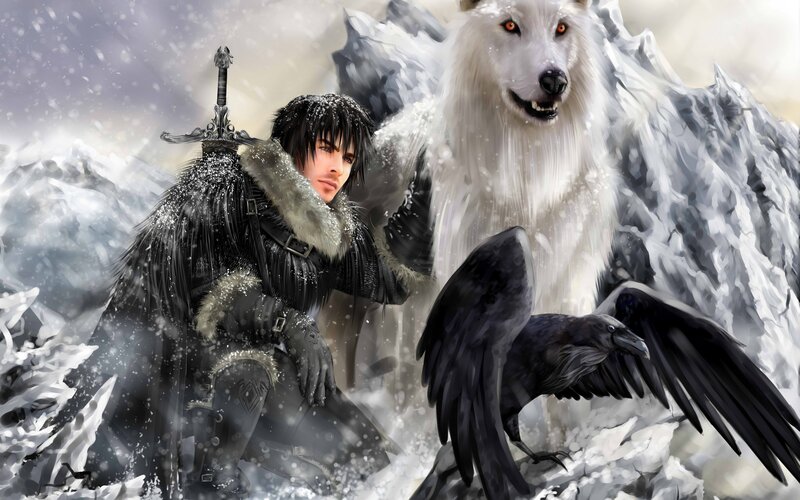 Man with White Wolf — Dramatic, Winter
