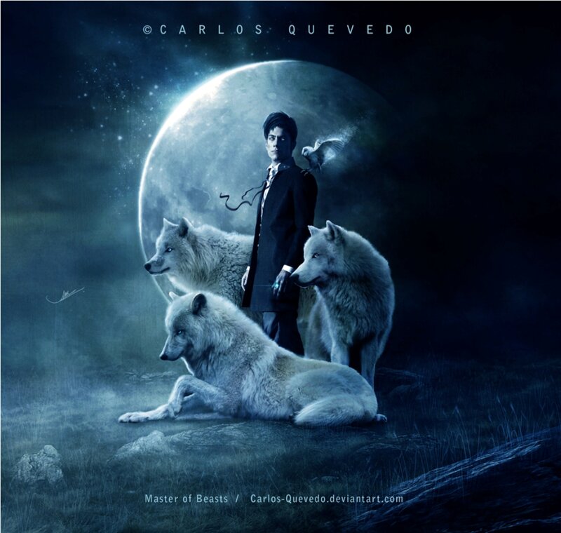 Man with White Wolves — Blue
