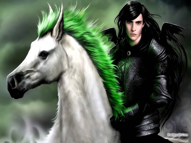 Man with Wings and Horse — Green