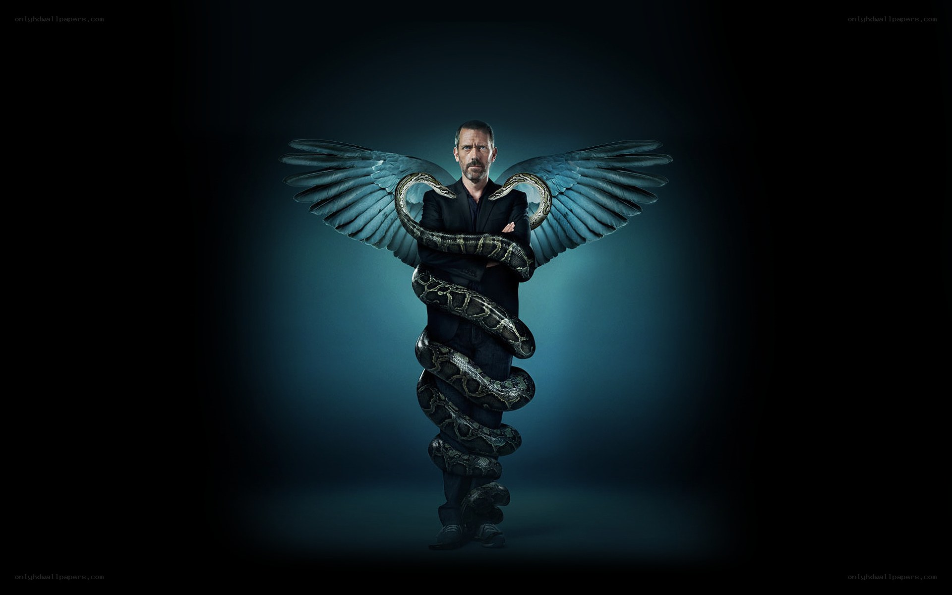 man with wings and snake