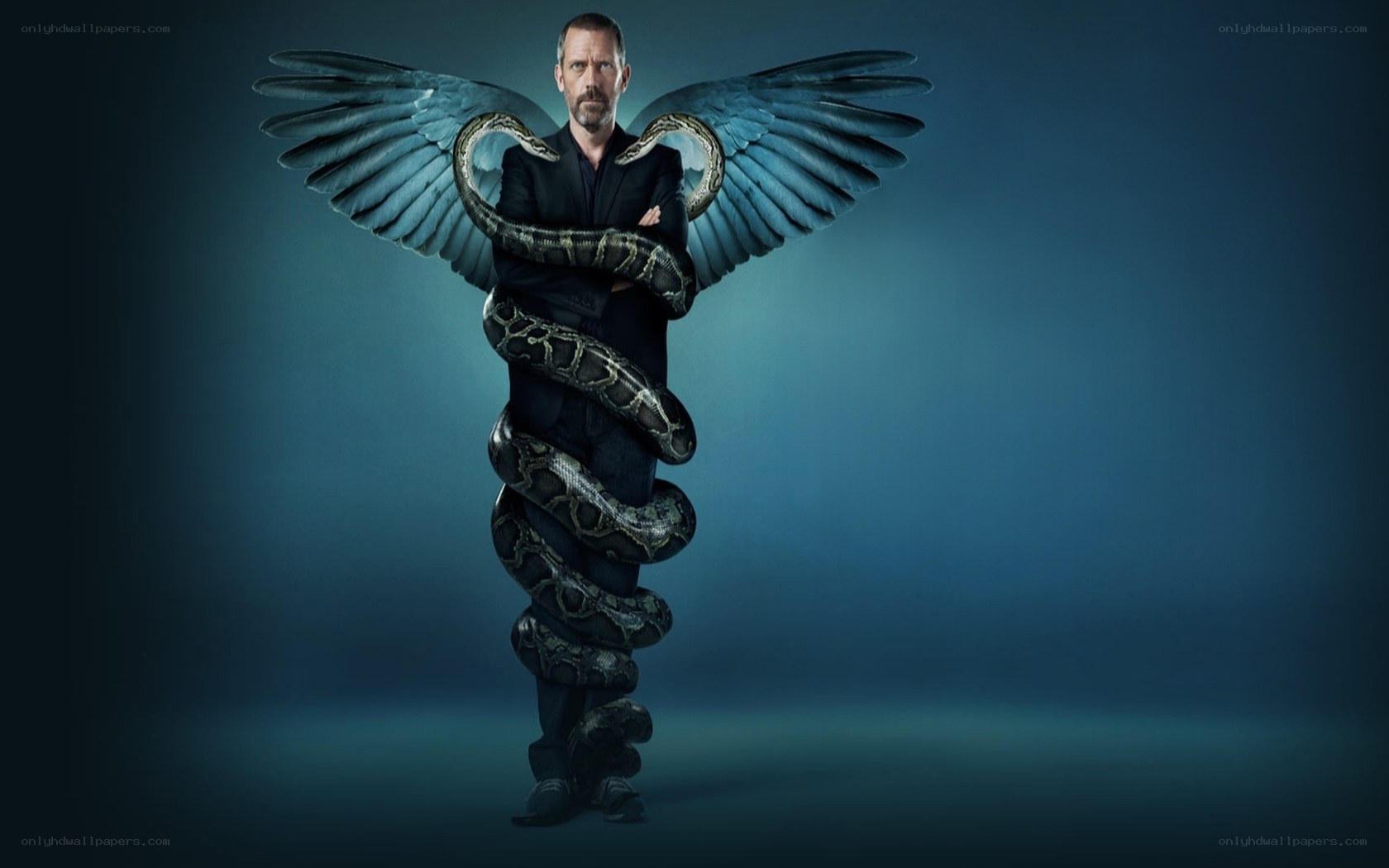 man with wings and snake