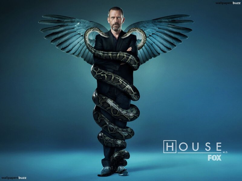 Man with Wings and Snake — Blue, Dramatic, Photograph