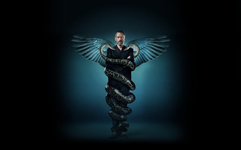 Man with Wings and Snake — Blue, Dramatic
