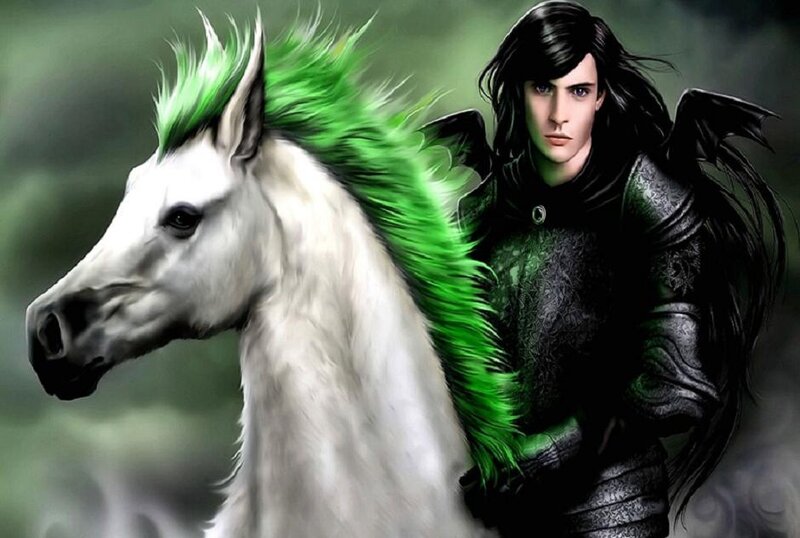 Man with Wings and White Horse