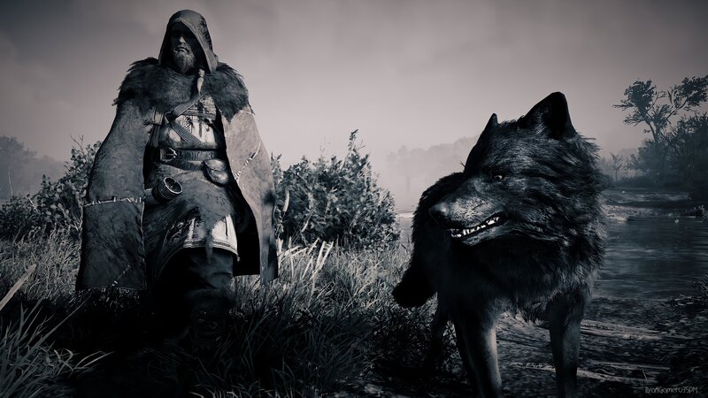 Man with Wolf — Black, Dramatic, 3d Render
