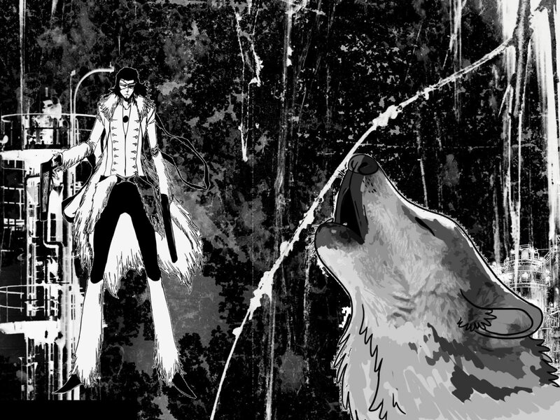 Man with Wolf — Black, Dramatic, Manga