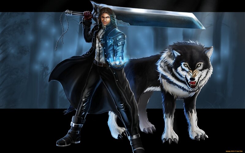 Man with Wolf Companion