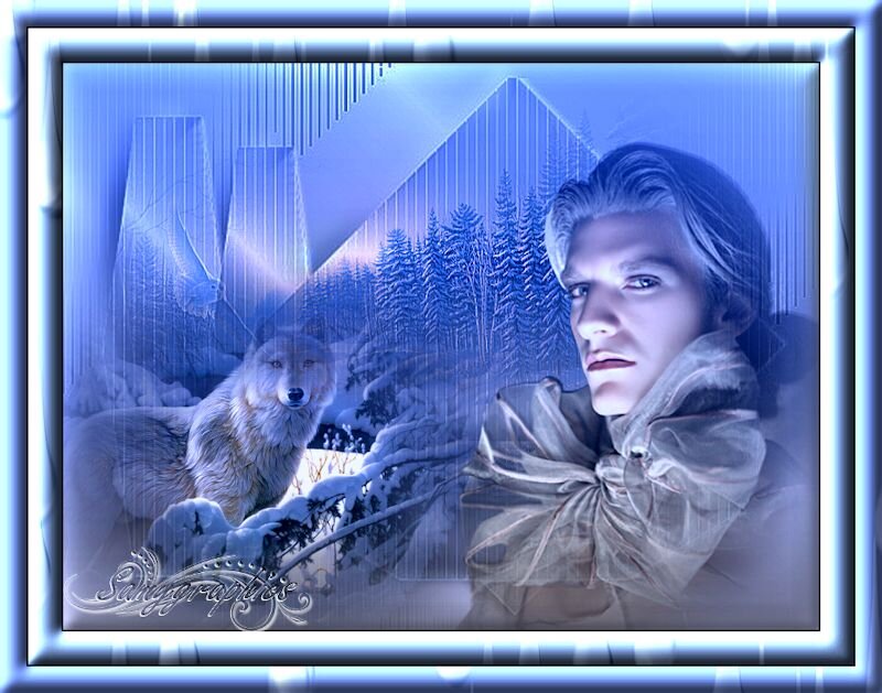 Man with Wolf in Snow — Blue, Dramatic